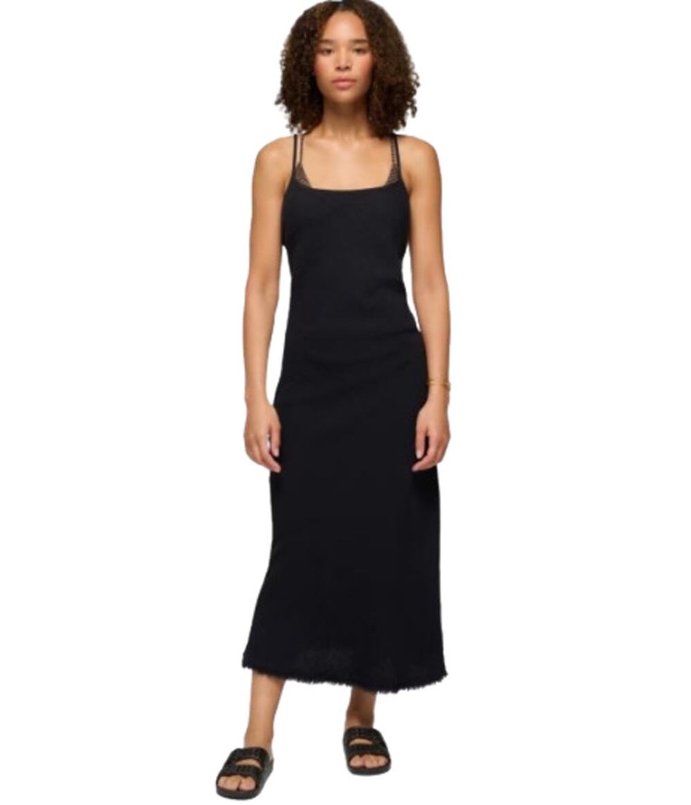 PRANA Women's Hideaways Maxi Dress XS Black Cross Back Strap Cotton Gauze NWT